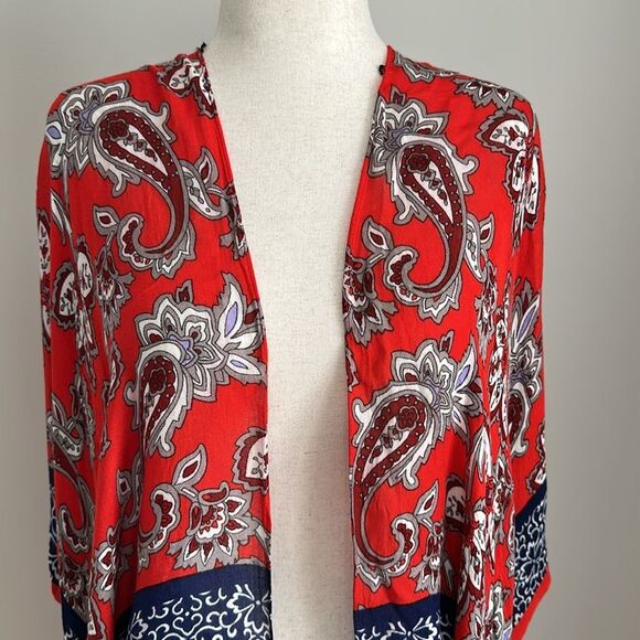 Express Women’s Floral Print Striped Slip-On Draped Shawl Boho Red Blue Size OS - Picture 5 of 7